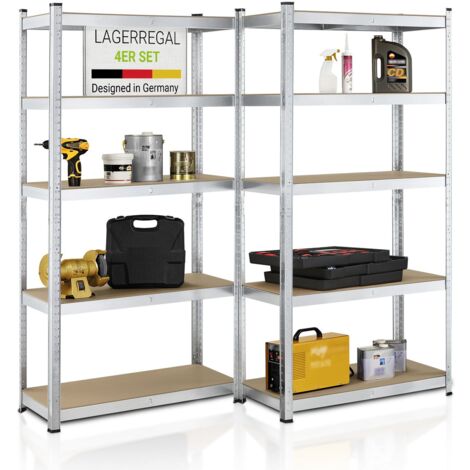 Juskys Lagerregal Basic 4er Set 180x90x40 cm – 4 Schwerlastregale mit 20 Böden – max. 3500 kg - Metall verzinkt - Regale Kellerregal Metallregal