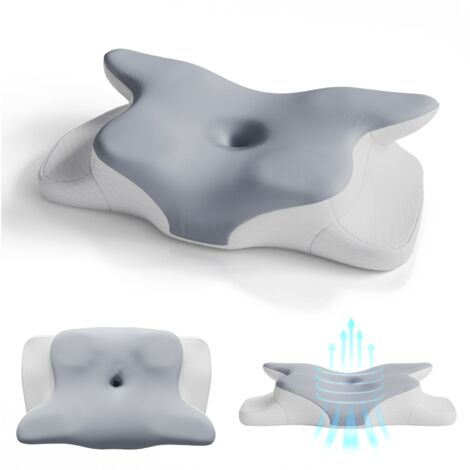 Juskys Nackenkissen 1er Set - Ergonomisches Nackenkissen mit Memory-Foam, atmungsaktivem Bezug - Kissen für den Nacken, gesunder Schlaf - weiß/grau