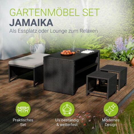 Juskys Polyrattan Gartenmöbel Turin 6 Teilig Schwarz