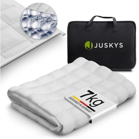 Juskys Therapiedecke 135x200 – weiß, schwere Anti-Stress-Decke mit Glasperlen, Baumwoll- & Mikrofaserbezug gegen Angst & Schlafprobleme - 7 kg