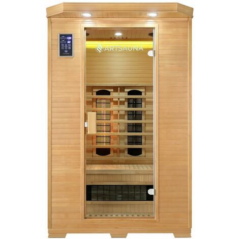 Artsauna Infrarotkabine Oslo - Infrarotsauna mit Triplex-Heizsystem & LED-Farblichttherapie für 2 Personen - Wärmekabine 120x100 cm aus Hemlockholz