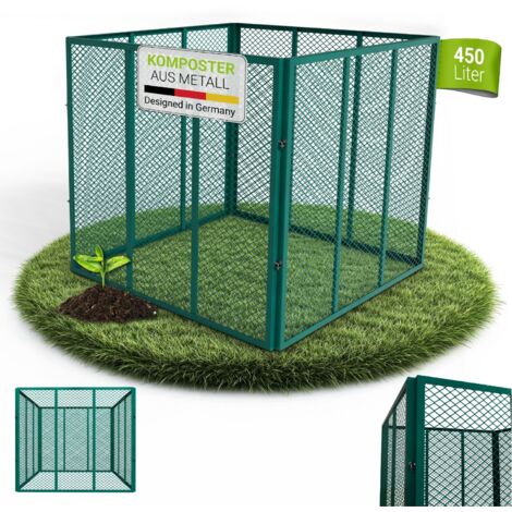 Juskys Metall Komposter 450 L, Gitterkomposter mit Stecksystem, rostfrei, ideal für Gartenabfälle & Küchenreste, verzinkter Stahl – Dunkelgrün