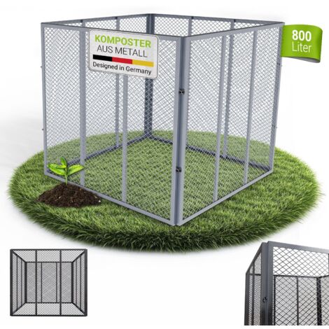 Juskys Metall Komposter 800 L, Gitterkomposter mit Stecksystem, rostfrei, ideal für Gartenabfälle & Küchenreste, verzinkter Stahl – Silber