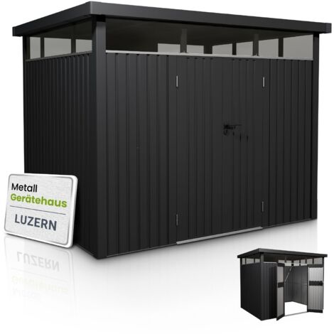 Juskys Gerätehaus Luzern - Metall Geräteschuppen mit Türen & Fenstern - wetterfest & abschließbar - Fahrradgarage, Gartenhaus - 7,8 m², Anthrazit