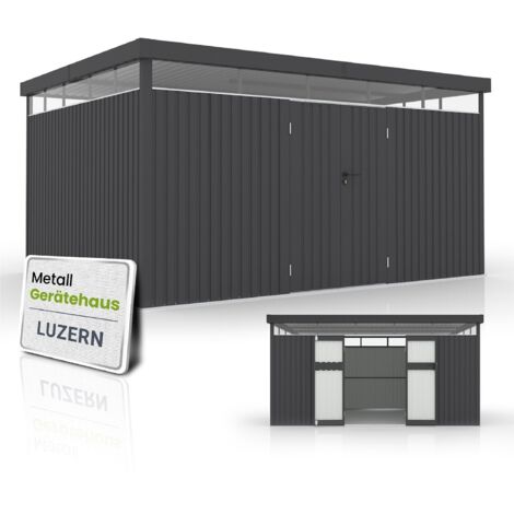 Juskys Gerätehaus Luzern - Metall Geräteschuppen mit Türen & Fenstern - wetterfest & abschließbar - Fahrradgarage, Gartenhaus - 5,2 m²  7,8 m²  12 m², Anthrazit