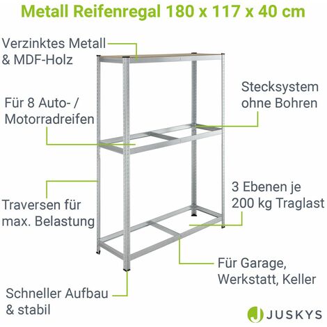 Juskys Metall Reifenregal Drive 8 Reifen max. 600 kg - Reifenständer 180 x  117 x 40 cm 