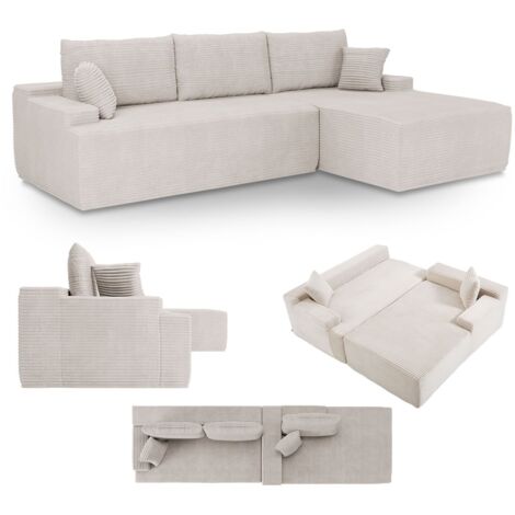 Juskys Sofa Coredo - modernes Cord Sofa mit Ottomane rechts, gemütliche Couch mit Schaumstoffpolsterung, Cordbezug & Kissen, modular - Beige