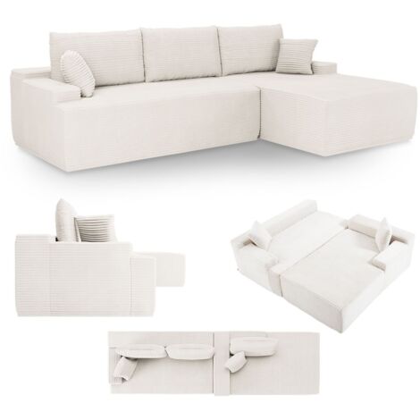 Juskys Sofa Coredo - modernes Cord Sofa mit Ottomane rechts, gemütliche Couch mit Schaumstoffpolsterung, Cordbezug & Kissen, modular - Creme