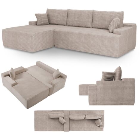 Juskys Sofa Coredo - modernes Cord Sofa mit Ottomane links, gemütliche Couch mit Schaumstoffpolsterung, Cordbezug & Kissen, modular - Taupe