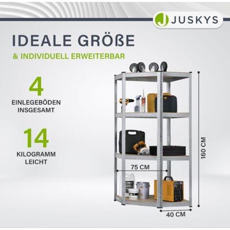 Juskys Eckregal Lageregal Corner Easy 160 x 75 x 40-75 cm - 320 kg - 4 Böden aus MDF Holz - Metall verzinkt - Schwerlastregal Steckregal Kellerregal