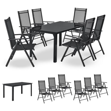 Juskys Aluminium Gartengarnitur Milano - Gartenmöbel Set mit Tisch und 6 Stühlen – Dunkel-Grau mit schwarzer Kunstfaser - Alu Sitzgruppe Balkonmöbel