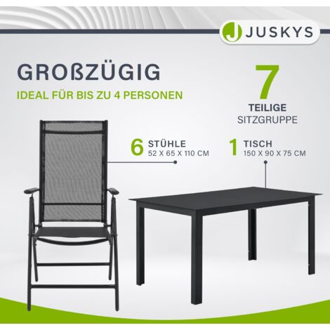 Juskys Aluminium Gartengarnitur Milano - Gartenmöbel Set mit Tisch und 6 Stühlen – Dunkel-Grau mit schwarzer Kunstfaser - Alu Sitzgruppe Balkonmöbel