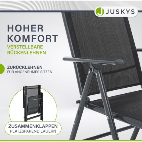 Juskys Aluminium Gartengarnitur Milano - Gartenmöbel Set mit Tisch und 6 Stühlen – Dunkel-Grau mit schwarzer Kunstfaser - Alu Sitzgruppe Balkonmöbel