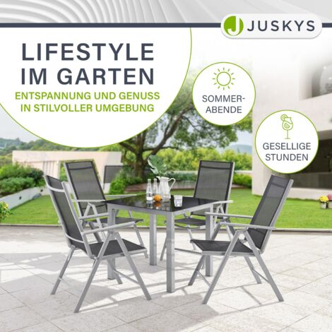 Juskys Aluminium Gartengarnitur Milano - Gartenmöbel Set mit Tisch und 6 Stühlen – Dunkel-Grau mit schwarzer Kunstfaser - Alu Sitzgruppe Balkonmöbel