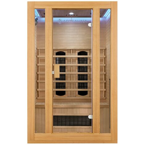 Artsauna Infrarotkabine Nyborg S120K Keramikstrahler & Hemlockholz, 2 Personen, 120 x 105 x 190 cm, LED Farblicht & Glastür, Infrarotsauna Sauna