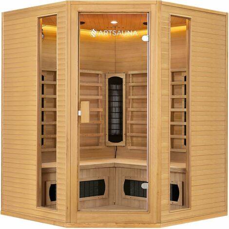Artsauna Eck-Infrarotkabine Nyborg E150K - Infrarotsauna 150x150 cm mit Dual-Technologie & LED-Farblicht - bis zu 4 Personen - Wärmekabine aus Hemlock (1/5)