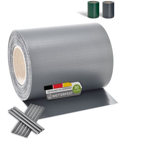 Juskys PVC Sichtschutzstreifen Doppelstabmatten Zaun - 35m x 19 cm - 30 Befestigungsclips - Zaunfolie Sichtschutz Windschutz Garten Gartenzaun - hellgrau