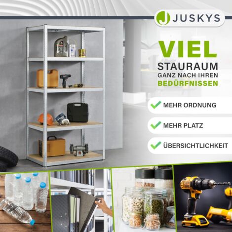 Juskys Schwerlastregal Basic 200x100x60 cm – Lagerregal mit 5 Böden – max. 875 kg - Metall verzinkt - Regale Kellerregal Metallregal Silber
