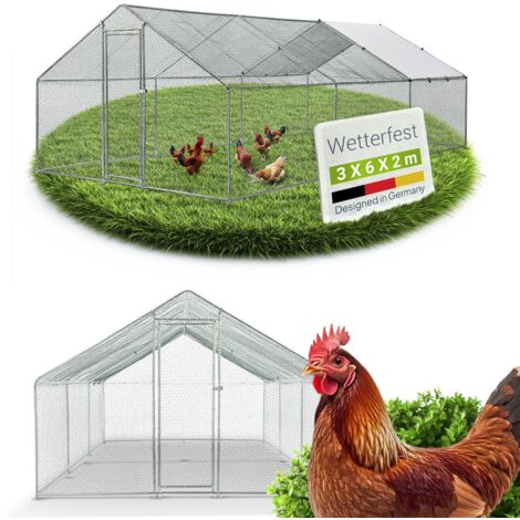 Juskys Freilaufgehege – Hühnerstall aus Metall begehbar, Tür & Riegel – Freigehege für Hühner, Kleintiere & Pflanzen - 3x6x2m mit 18 m² Lauffläche
