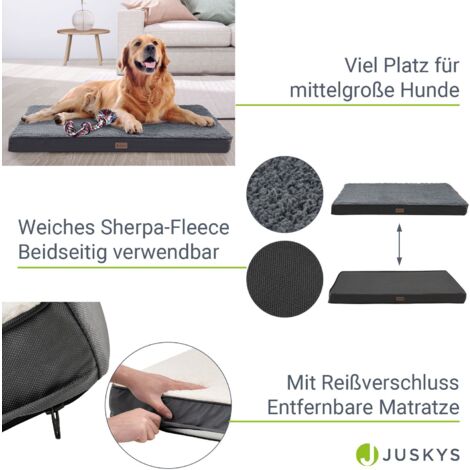 Juskys Hundebett Milow orthopädisch - Hundekissen flauschig & stabil - Bezug abnehmbar & waschbar – Hundematte für mittlere Hunde – Grau 92x69cm