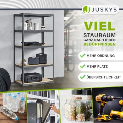Juskys Schwerlastregal Basic 200x100x60 cm – Lagerregal mit 5 Böden – max. 875  kg - Metall - Regale Kellerregal Metallregal Grau