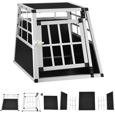 Juskys Alu Hundetransportbox – Auto Hundebox robust & pflegeleicht, Gittertür verschließbar, Aluminium Transportbox für Hunde - Größe M - 69×54×51 cm