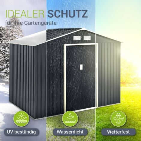 Juskys Metall Gerätehaus - Geräteschuppen Gartenhaus Garten Schuppen mit Fundament, Schiebetür & Satteldach - XL Anthrazit - 9m³ - 277 × 191 × 192 cm