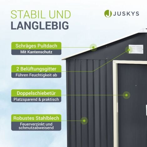 Juskys Metall Gerätehaus - Geräteschuppen Gartenhaus Garten Schuppen mit Fundament, Schiebetür & Satteldach - XL Anthrazit - 9m³ - 277 × 191 × 192 cm