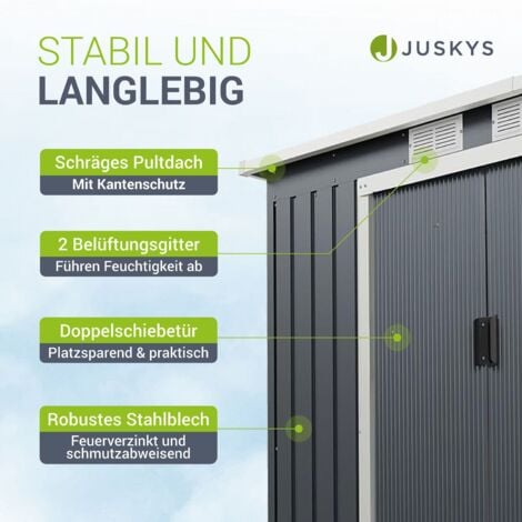 Juskys Metall Gerätehaus - Geräteschuppen Gartenhaus Garten Schuppen mit Fundament, Schiebetür & Pultdach - M Anthrazit - 4m³ - 213 × 130 × 173 cm