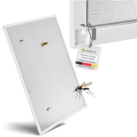 Juskys Fliegengitter mit Alu-Rahmen – Insektenschutz für Fenster zum Einhängen – Insektenschutzgitter UV-beständig 100 x 120 cm weiß