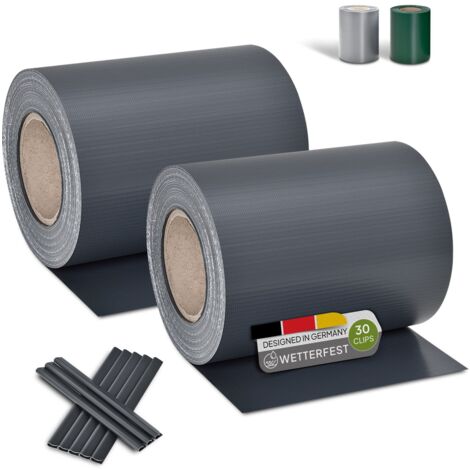 Juskys PVC Sichtschutzstreifen Doppelstabmatten Zaun 2er Set - 2 Rollen á 35m x 19cm - Befestigungsclips - Zaunfolie Sichtschutz Windschutz – anthrazit