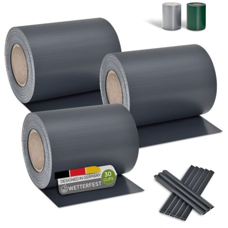 Juskys PVC Sichtschutzstreifen Doppelstabmatten Zaun 3er Set - 3 Rollen á 35m x 19cm - Befestigungsclips - Zaunfolie Sichtschutz Windschutz – anthrazit
