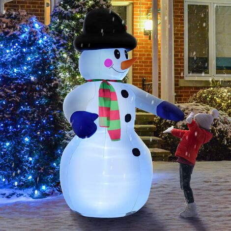 Juskys XXL Schneemann 240 cm aufblasbar mit Gebläse & 20 LEDs, Weihnachtsdeko beleuchtet IP44, Winterdeko in Weiß für Außen mit Heringen & Seilen