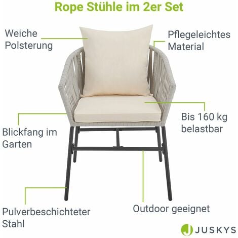 Juskys Rope Stühle 2er Set - Gartenstühle Mit Seilgeflecht & Polster ...