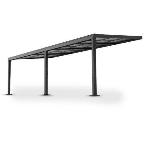 Juskys Terrassenüberdachung 6x3 m mit Schiebedach - Terrassendach aus Aluminium mit Doppelstegplatten - wetterfeste Überdachung mit UV-Schutz - Grau