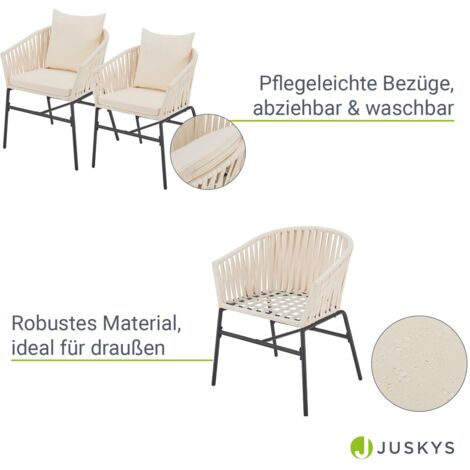 Juskys Rope Stühle 2er Set Gartenstühle mit Seilgeflecht & Polster