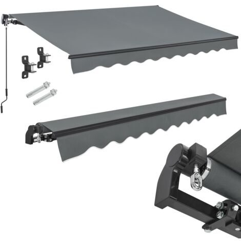 Juskys Markise - Beschattung Terrasse & Balkon - Gelenkarmmarkise mit Kurbel & Halterung - Sonnenschutz Balkonmarkise Gelenkmarkise 350 x 300 cm Grau