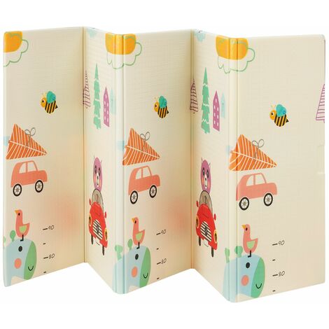 Juskys Kinder Spielmatte Lina 180x200 cm Tiere - XXL Matte für Babys - Schaumstoff Spielteppich faltbar, soft & wendbar - Boden - Krabbelmatte Weiß