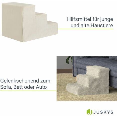 Juskys Haustiertreppe Hundetreppe 36 cm - Treppe 3 Stufen Plüsch-Bezug  waschbar - Katzentreppe Hunderampe für Bett, Sofa