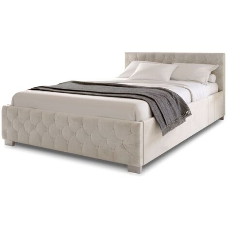 Juskys Polsterbett Nizza - Bettgestell mit Lattenrost, Stauraum & LED Beleuchtung - Bett mit Samtbezug & Chesterfield-Steppung - 180x200 cm Beige