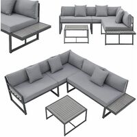 Juskys Gartenmöbel Lounge St. Tropez - 4 Personen Sitzecke - Set mit Tisch, Ecksofa & Kissen - Möbel für Balkon & Garten - Holz Balkonmöbel Grau
