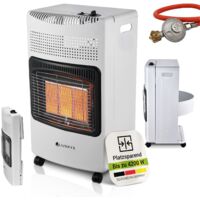 Juskys Gasheizung GS42US – Gasheizstrahler in Weiß - Infrarot-Heizstrahler bis 4200 W für Terrasse & Outdoor – mobiles Heizgerät mit Keramikplatten