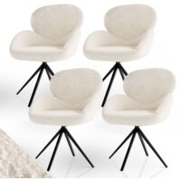Juskys Drehstuhl Albano - Bouclé - 360° drehbar & gepolstert, pflegeleichter Bezug, verstellbare Metallfüße, modern, für Esszimmer & Küche - Creme 4er Set