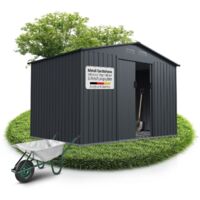 Juskys Metall Geräteschuppen XL – Dunkelgrau, wetterfest mit Fundamentrahmen, Schiebetür & abschließbar - für Garten & Aufbewahrung