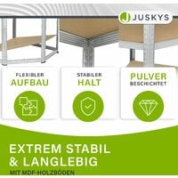 Juskys 3er Metall Regalsystem Easy - 1 Eckregal & 2 Lagerregale - 12 MDF Holz Böden - 960 kg - verzinkt - Stecksystem - Schwerlastregal Steckregal