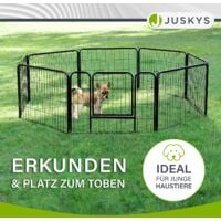 Juskys Welpenauslauf – Welpenlaufstall 8-teilig aus Metall – Freigehege mit Tür – Welpengitter für Hunde, Hasen & Kleintiere 160 x 160 x 60 cm