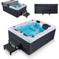 Artsauna Outdoor Whirlpool Oasis mit Treppe - Spa mit Massagedüsen, LED-Beleuchtung, 2 Filter, Abdeckung, Pumpe - Whirlpool winterfest & beheizbar