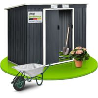 Juskys Metall Gerätehaus - Geräteschuppen Gartenhaus Garten Schuppen mit Fundament, Schiebetür & Pultdach - M Anthrazit - 4m³ - 213 × 130 × 173 cm