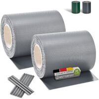 Juskys PVC Sichtschutzstreifen Doppelstabmatten Zaun 2er Set - 2 Rollen á 35m x 19cm - Befestigungsclips - Zaunfolie Sichtschutz Windschutz – hellgrau
