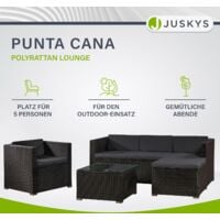 Juskys Polyrattan Lounge Punta Cana L – Sitzgruppe für 4-5 Personen – Schwarz / Grau – Gartenmöbel Set / Gartenlounge mit Sofa, Sessel, Tisch & Hocker